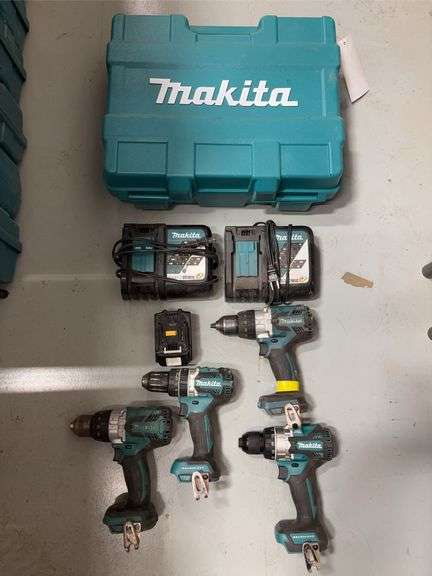 Makita XPH12 Hammer Drill, (2) XFD07 Driver Drills & XPH14 Hammer Drill w Battery and (2) Chargers *