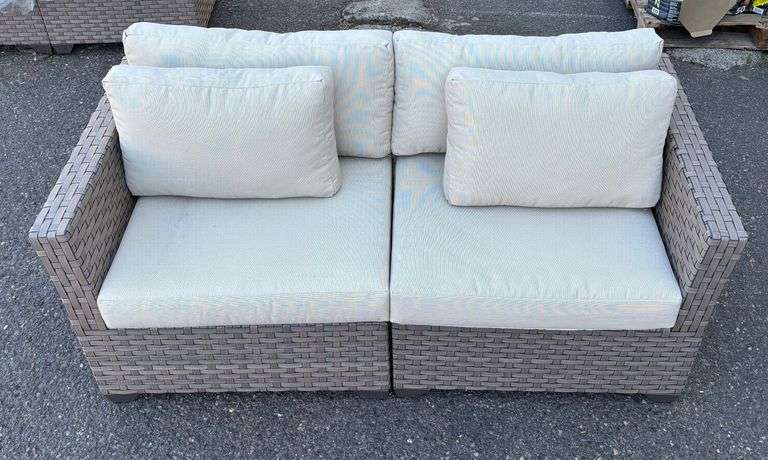 TK Classics 2-Pc Sectional Medium Brown Wicker Patio Sofa *NIB