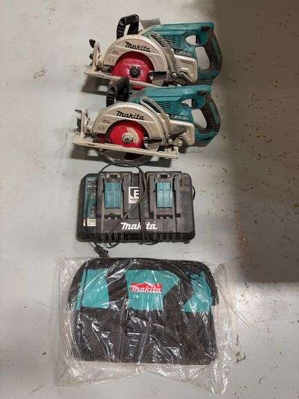 (2) Makita 36v XSR01 Cordless Circular Saws w/ (2) Batteries & Double Charger *Tested/Works