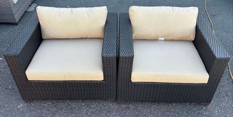 (2) TK Classics Single Black Wicker Arm Chairs w/ Khaki Cushions *NIB