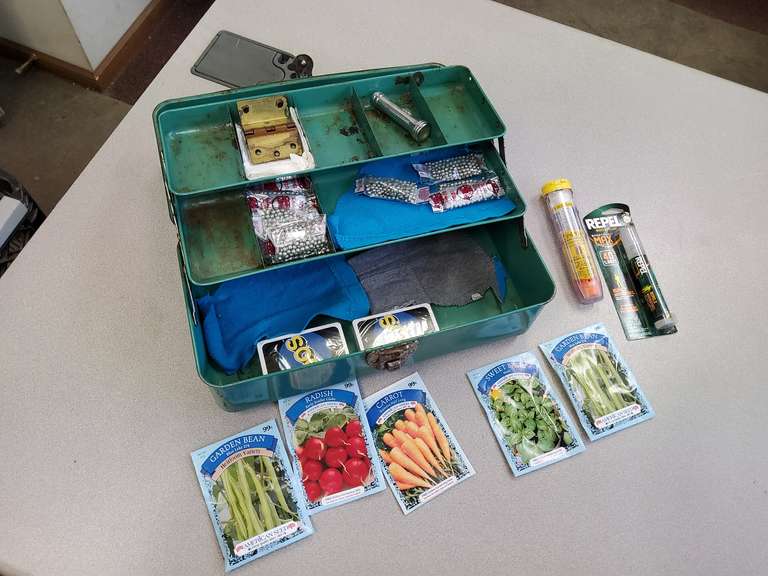 VINTAGE METAL BOX WITH MISC