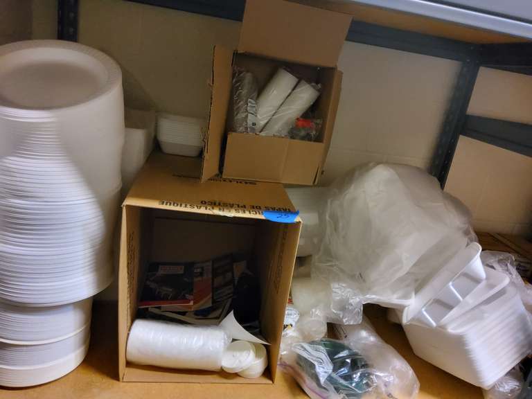 LOT OF DISPOSABLE PLATES AND MISC