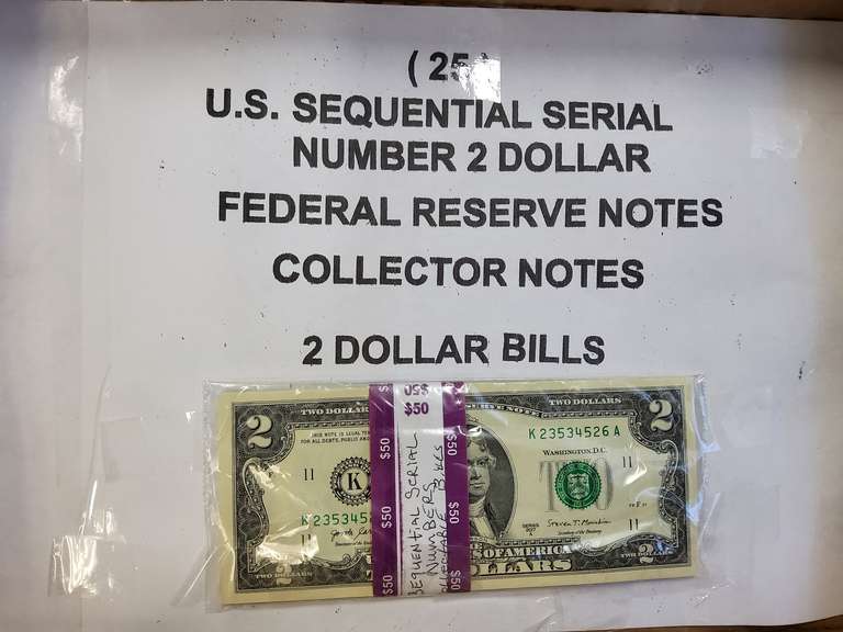 $2 bills, 25 BILLS IN SEQUENTIAL ORDER