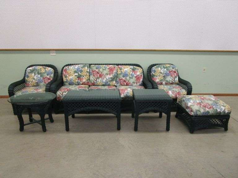 7 Pc. Lane Green Wicker Sun Porch Set