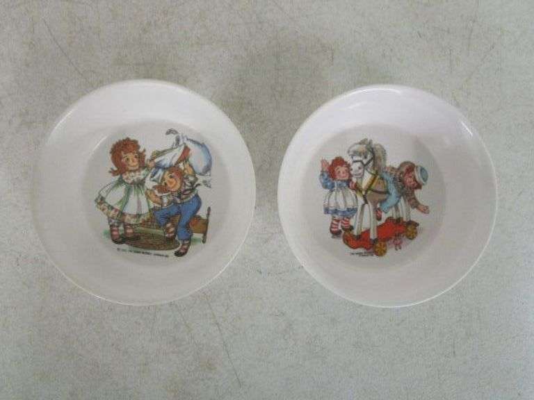 Raggedy Ann/Andy Bowls, Cups, Plate, Cookie Cutters
