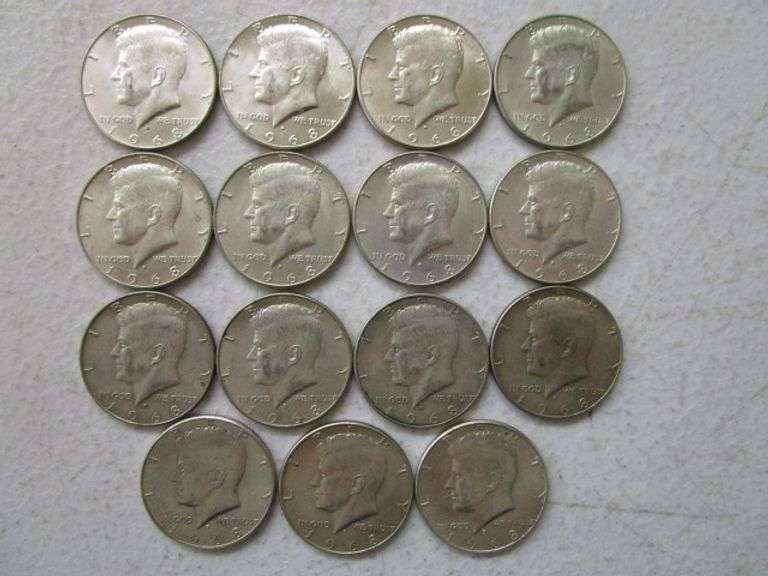 15 - 1968-D Kennedy Silver Half Dollars