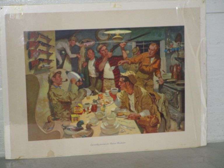 1954 Western-Winchester Hunting Cabin Scene Print