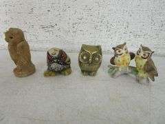 29 - Porcelain, Pottery, Brass & Wood Owl Figurines