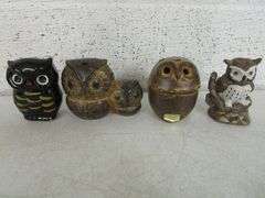 29 - Porcelain, Pottery, Brass & Wood Owl Figurines