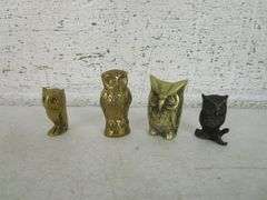 29 - Porcelain, Pottery, Brass & Wood Owl Figurines
