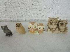 29 - Porcelain, Pottery, Brass & Wood Owl Figurines