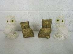 29 - Porcelain, Pottery, Brass & Wood Owl Figurines