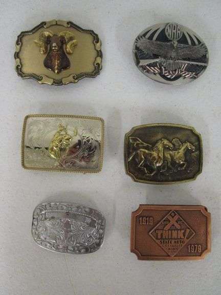6 - Western Style Belt Buckles & 3 - Bolo Ties