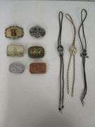 6 - Western Style Belt Buckles & 3 - Bolo Ties