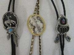 6 - Western Style Belt Buckles & 3 - Bolo Ties