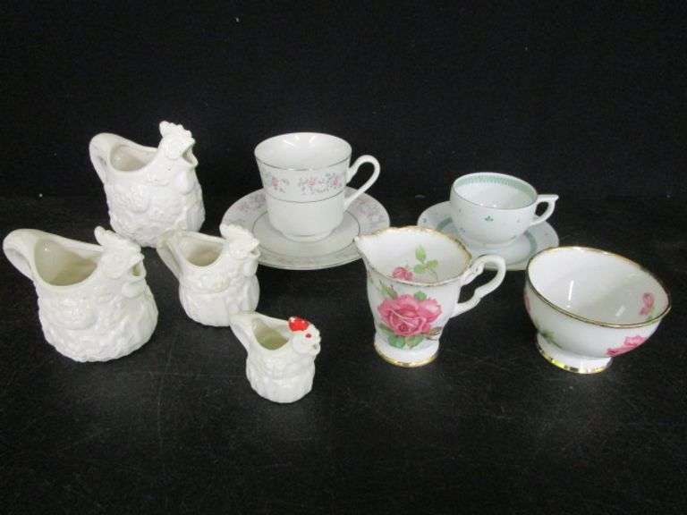 Chicken Measuring Cups, 2 - Cups w/Saucers, Berkeley Rose Cream & Sugar