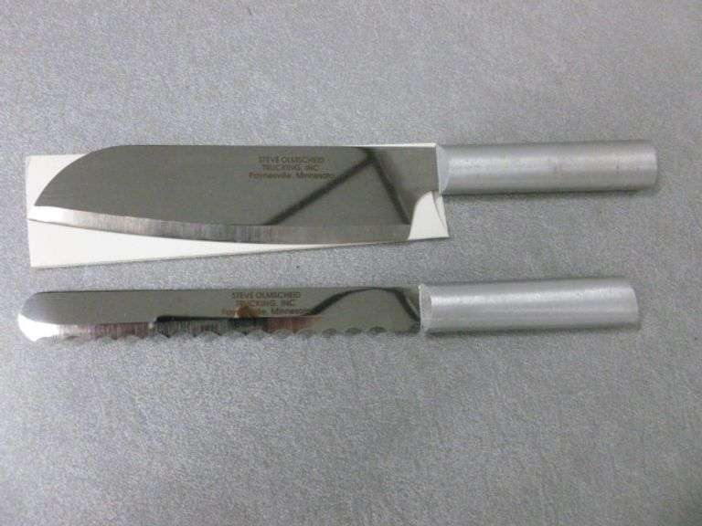 (2) Collectible Steve Olmscheid Trucking Advertisement Knifes