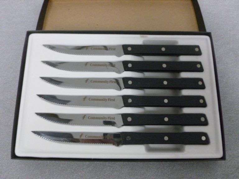 New - American Made Cutlery - Community First Bank (6) Piece Steak Knife Set