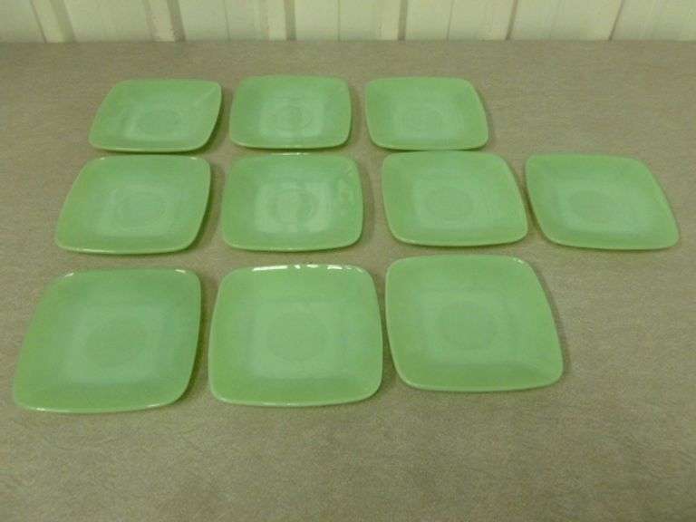 Nice - Vintage Fire King Jadeite (10) Square Saucer Plates