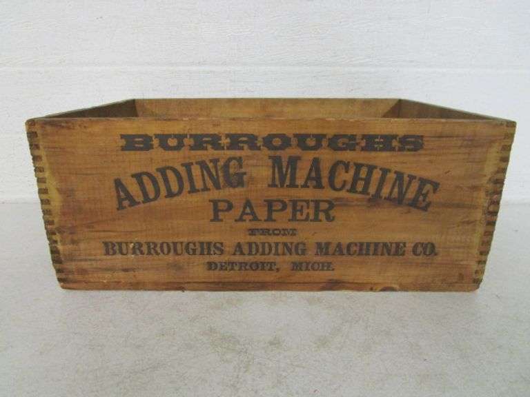 Wood Dovetailed Burroughs Adding Machine Paper Crate - Oberman Auctions