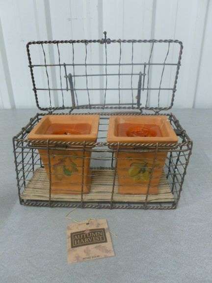 New Autumn Harvest Candle Set With Metal Carry Basket