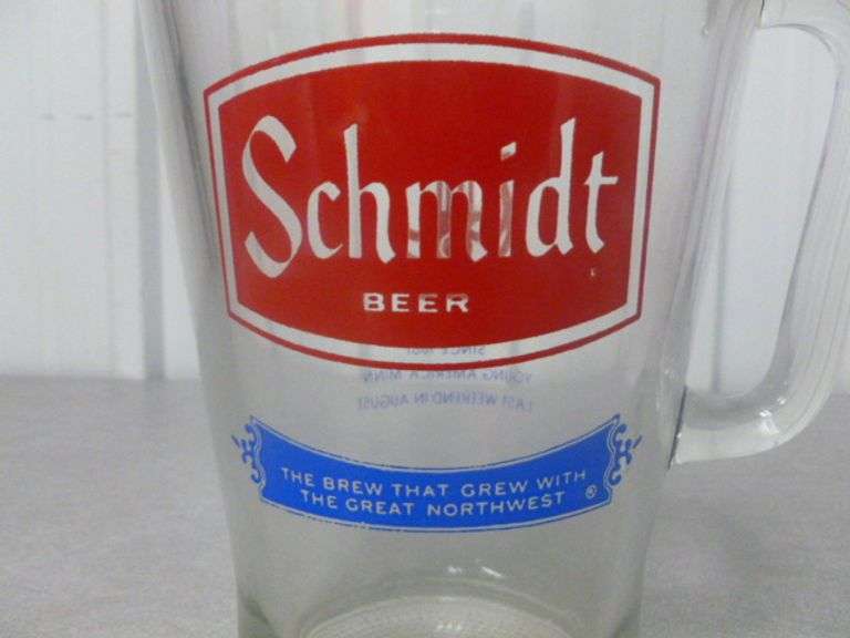 Vintage Schmidt Beer - Stiftungsfest Young America Glass Pitcher - 9" H