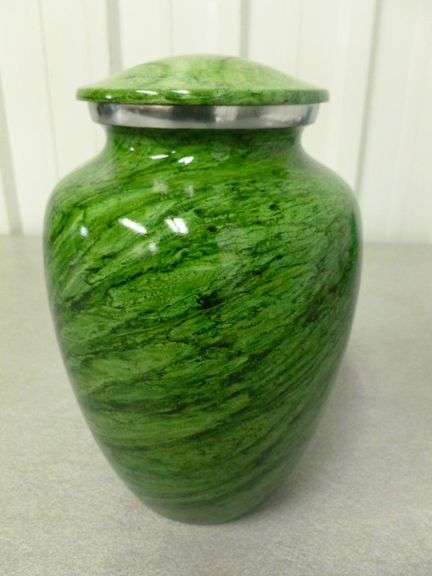 New Green Cast Aluminum Engravable Urn - 8.5" H