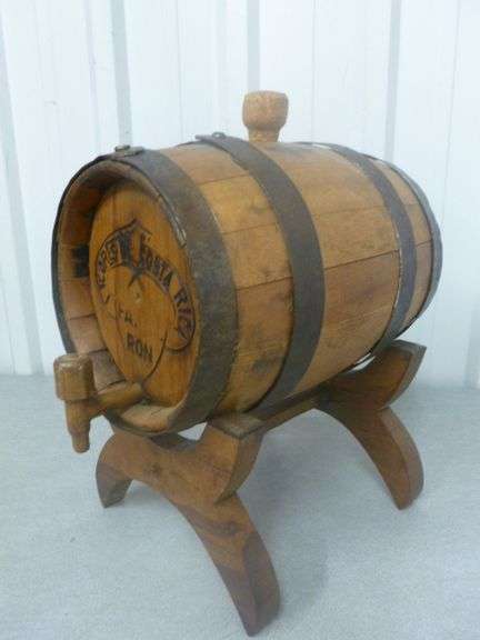 Vintage Ron Magallanes - Wooden Wine Barrel Server / On Wooden Stand
