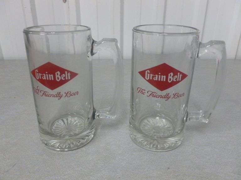 (2) Collectible Grain Belt - Large Size Glass Beer Mugs