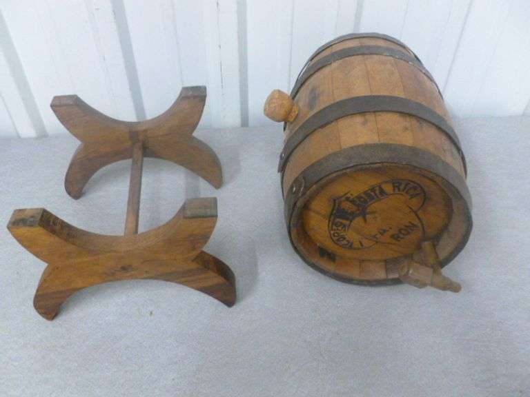 Vintage Ron Magallanes - Wooden Wine Barrel Server / On Wooden Stand