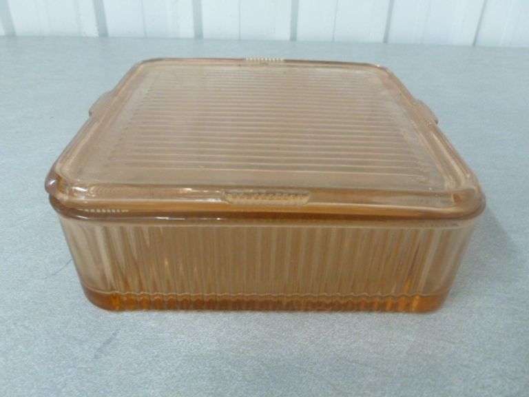 Vintage Pink Glass Refrigerator Dish With Lid
