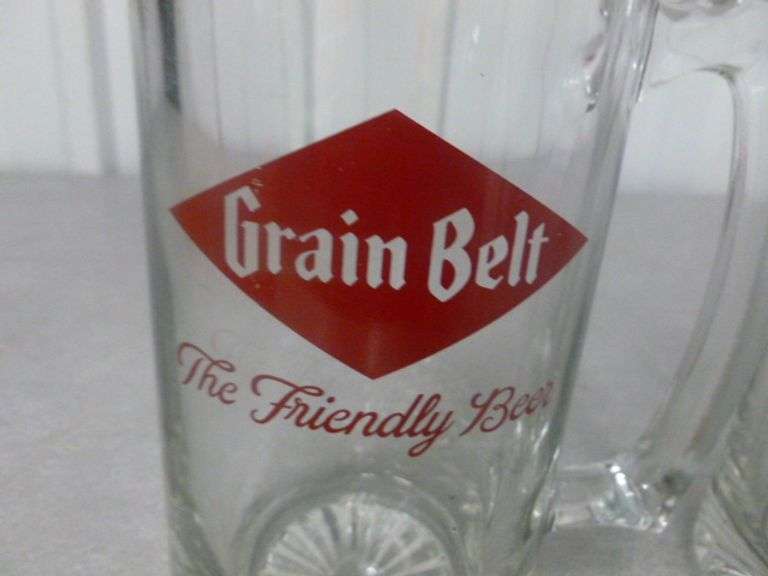 (2) Collectible Grain Belt - Large Size Glass Beer Mugs