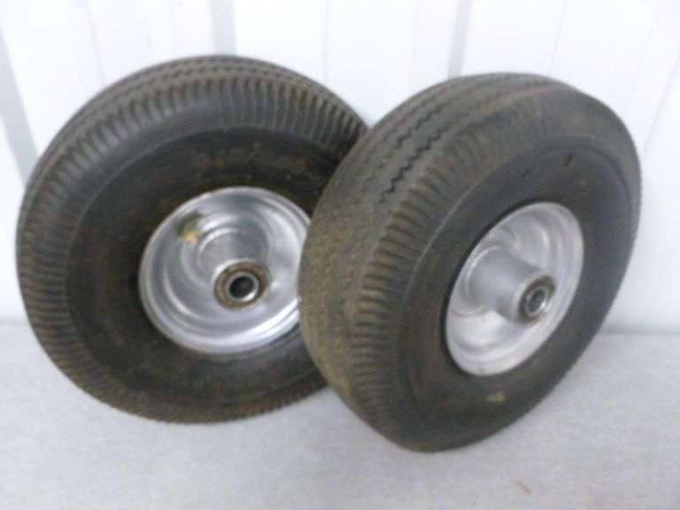 (2) Rim Mounted Utility Cart Tires - 4.10 / 3.50-4