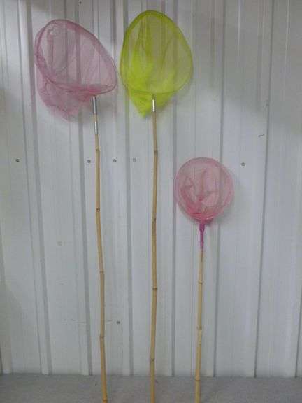 (3) Bamboo Handled Butterfly Nets - 32 & 48"