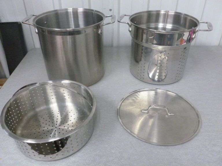 Nice All-Clad (3) Piece Heavy Gauge Stainless Steel Pasta / Soup Kettle With Lid