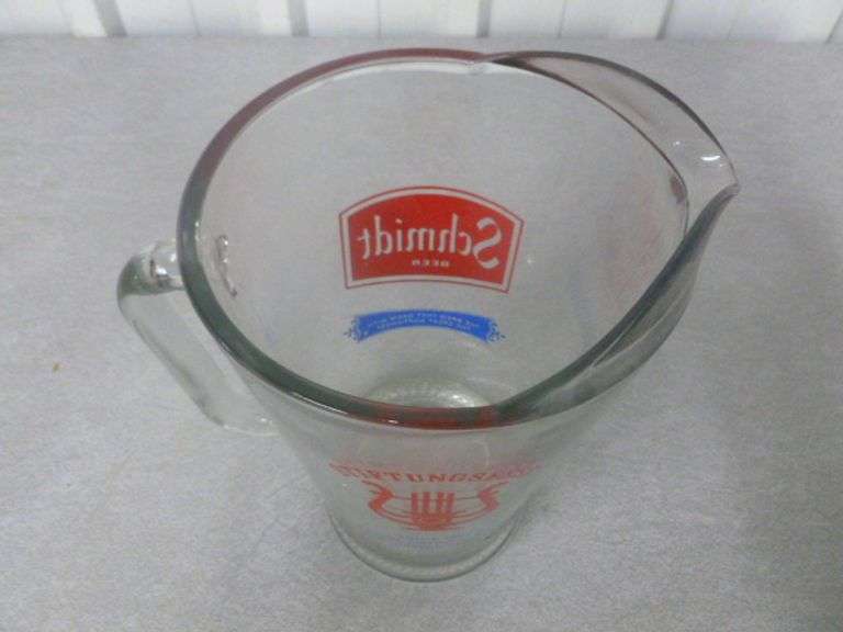 Vintage Schmidt Beer - Stiftungsfest Young America Glass Pitcher - 9" H