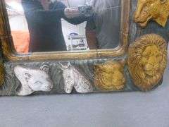 Beautiful Large - African Safari Themed - Hand Carved Wood Framed Mirror