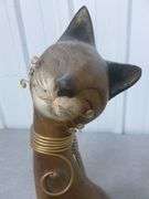 Nice Hand Carved Wooden Cat Mantle Decoration - 15.5" H