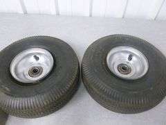(2) Rim Mounted Utility Cart Tires - 4.10 / 3.50-4
