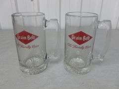 (2) Collectible Grain Belt - Large Size Glass Beer Mugs
