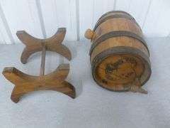 Vintage Ron Magallanes - Wooden Wine Barrel Server / On Wooden Stand