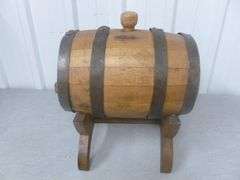 Vintage Ron Magallanes - Wooden Wine Barrel Server / On Wooden Stand
