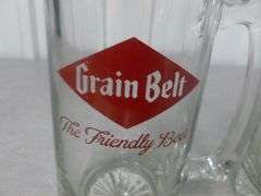 (2) Collectible Grain Belt - Large Size Glass Beer Mugs