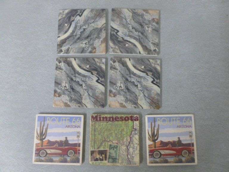 Group Of (7) Tile Coasters - Agate Themed / Route 66