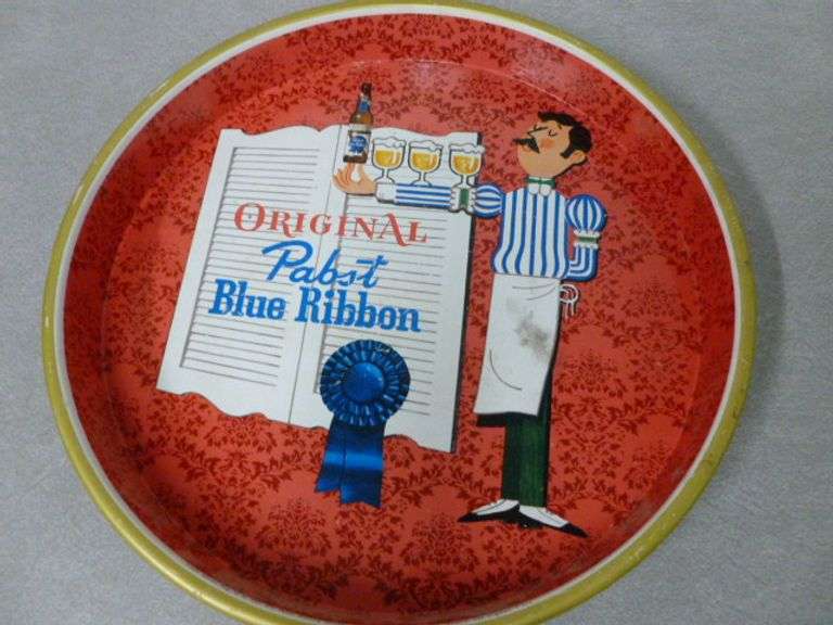 Vintage Pabst Blue Ribbon Metal Serving Tray - 13" Diameter