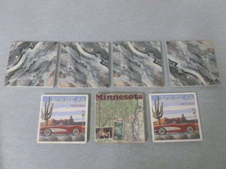 Group Of (7) Tile Coasters - Agate Themed / Route 66