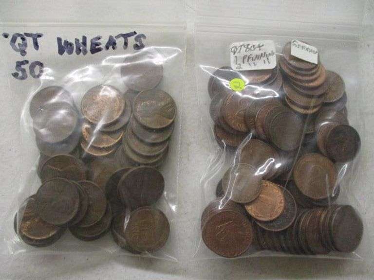 50 - Wheat Cents & 80 - German 1 & 2 Pfennigs - Assorted Dates & Mint Marks