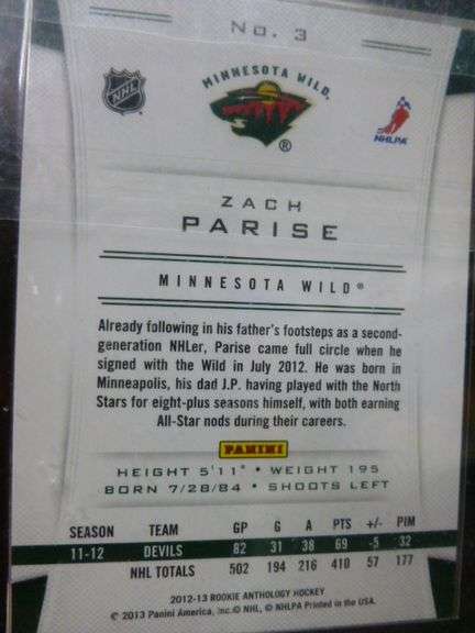 Collectible 2013 - Minnesota Wild Zach Parise Rookie Card / In Case
