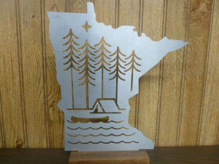 Nice Minnesota Themed Metal Mantle Decoration - Wood Base