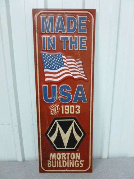 Large Morton Buildings Embossed Metal Sign - 10" x 29"